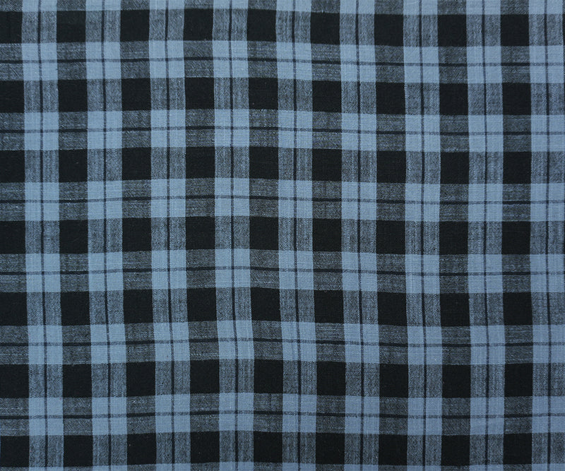 Blue-Black Cotton Plaid Woven Fabric