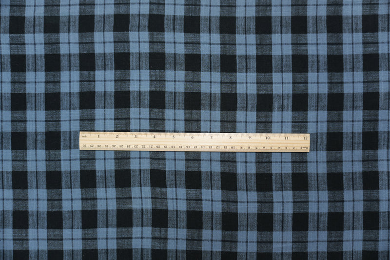 Blue-Black Cotton Plaid Woven Fabric
