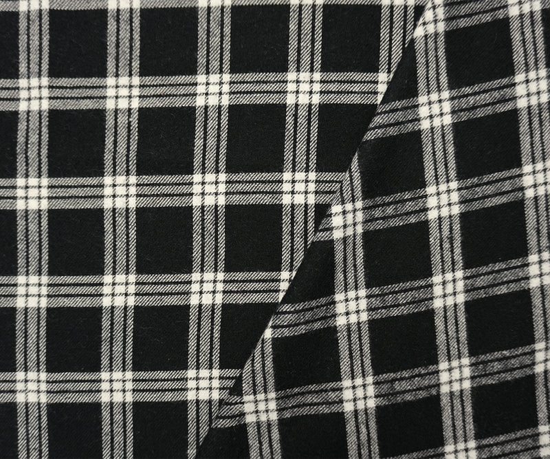 Black-White Cotton Plaid Flannel Twill Woven Fabric