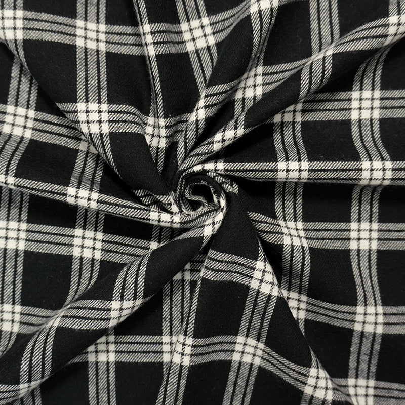 Black-White Cotton Plaid Flannel Twill Woven Fabric