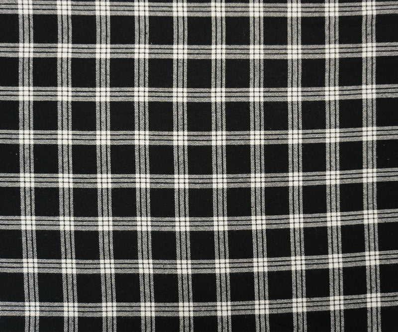 Black-White Cotton Plaid Flannel Twill Woven Fabric