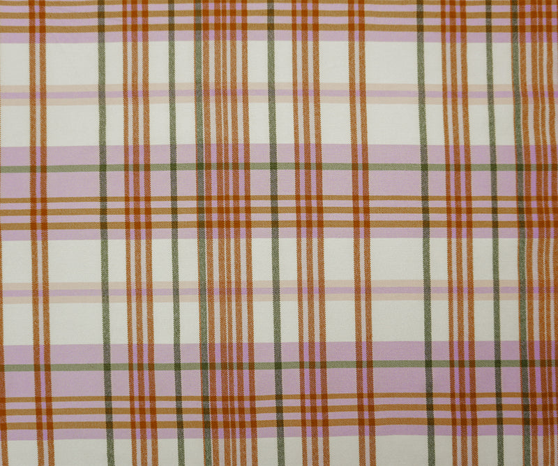 Purple-Ivory-Multi Rayon Cotton Stretch Plaid Twill Woven Fabric