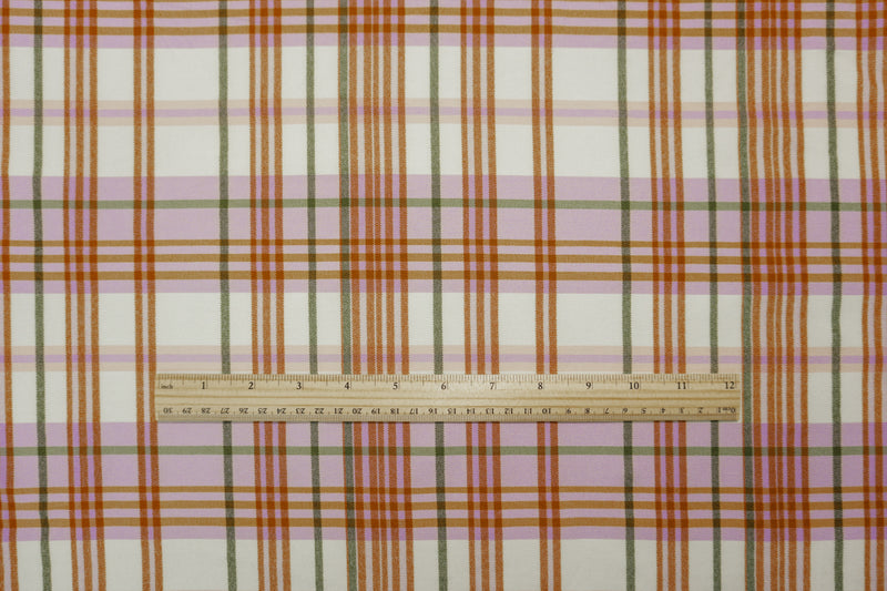 Purple-Ivory-Multi Rayon Cotton Stretch Plaid Twill Woven Fabric