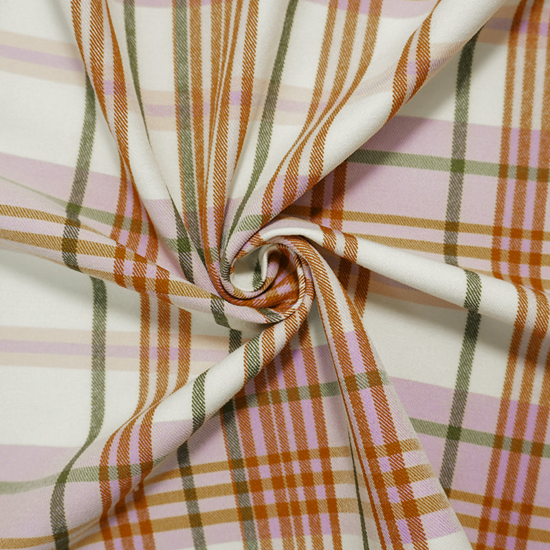 Purple-Ivory-Multi Rayon Cotton Stretch Plaid Twill Woven Fabric