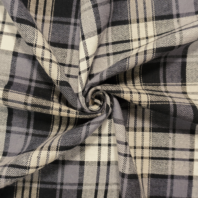 Black-Gray-Multi Cotton Plaid Flannel Twill Woven Fabric