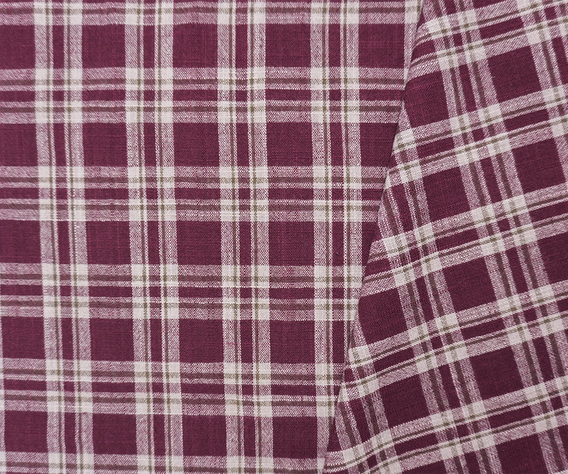 Red-Gray-Green Cotton Plaid Woven Fabric