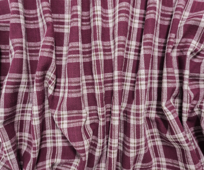 Red-Gray-Green Cotton Plaid Woven Fabric