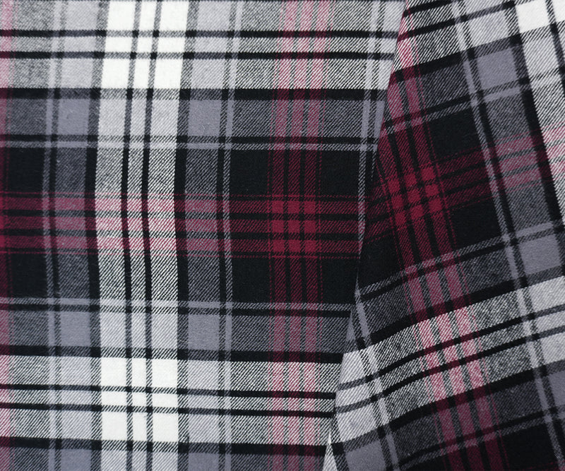 Black-Burgundy-Multi Cotton Plaid Flannel Twill Woven Fabric