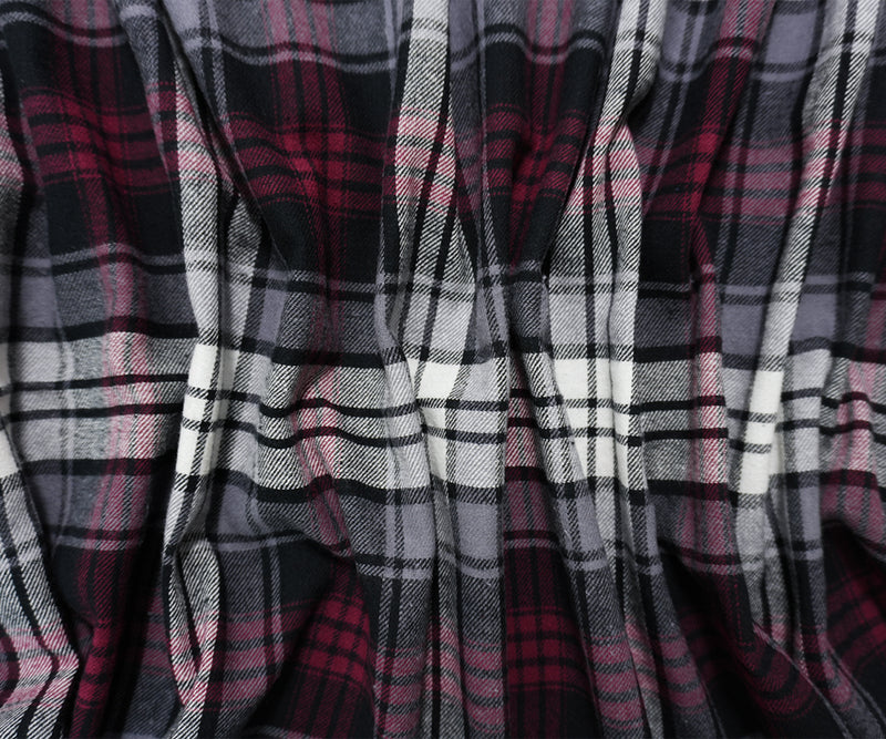 Black-Burgundy-Multi Cotton Plaid Flannel Twill Woven Fabric