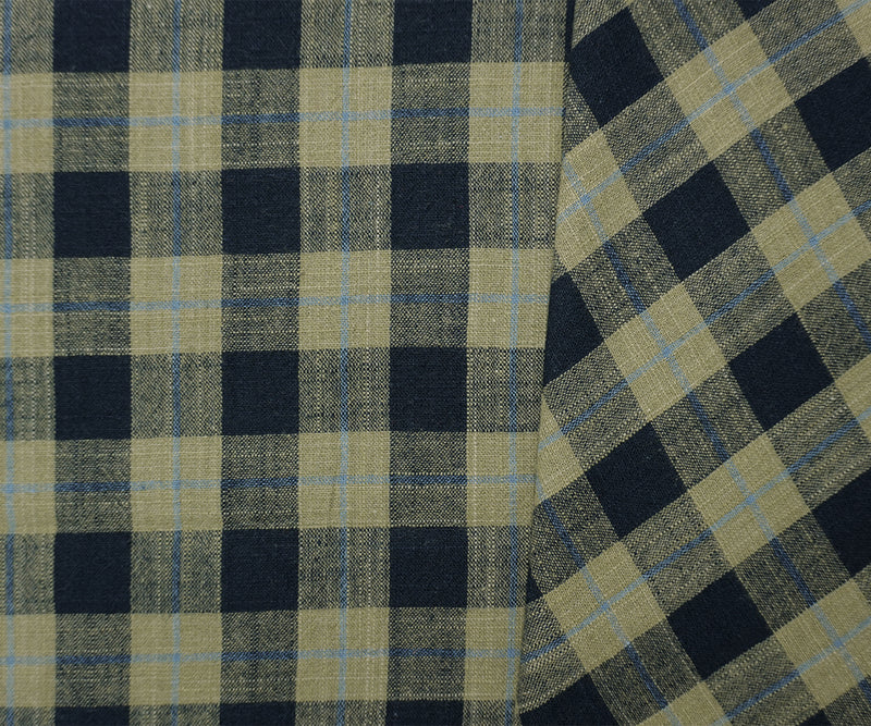 Green-Navy-Blue Cotton Plaid Woven Fabric