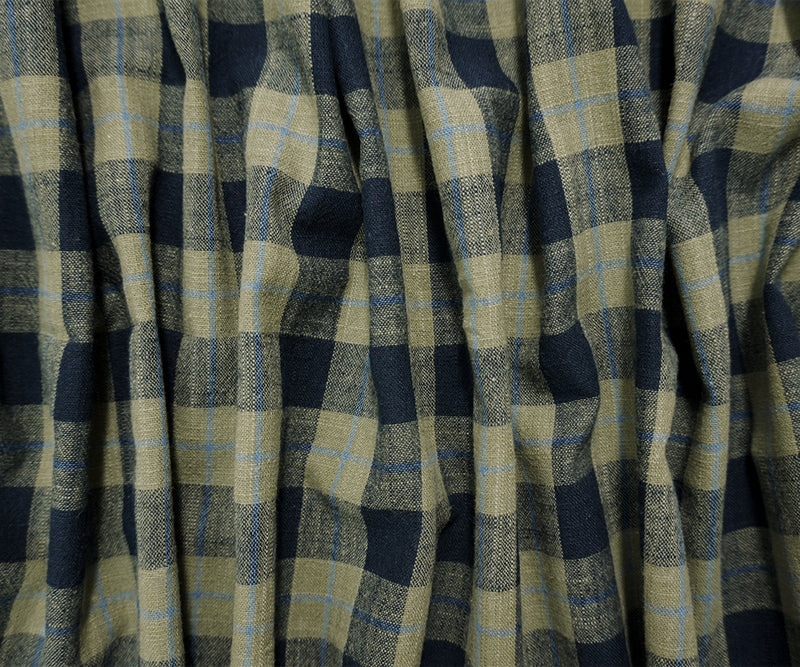 Green-Navy-Blue Cotton Plaid Woven Fabric