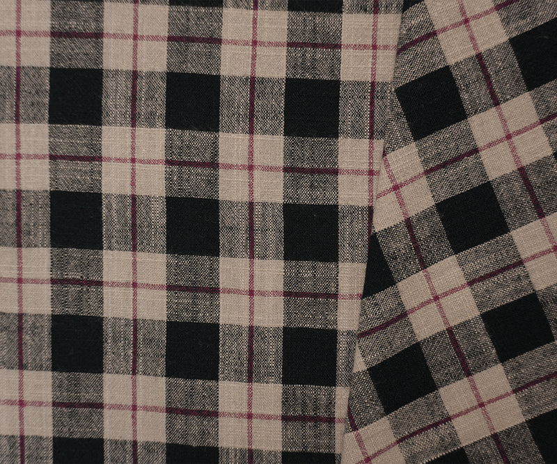 Black-Beige-Red Cotton Plaid Woven Fabric