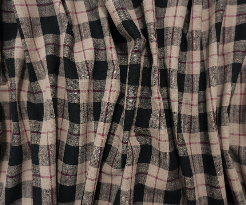 Black-Beige-Red Cotton Plaid Woven Fabric