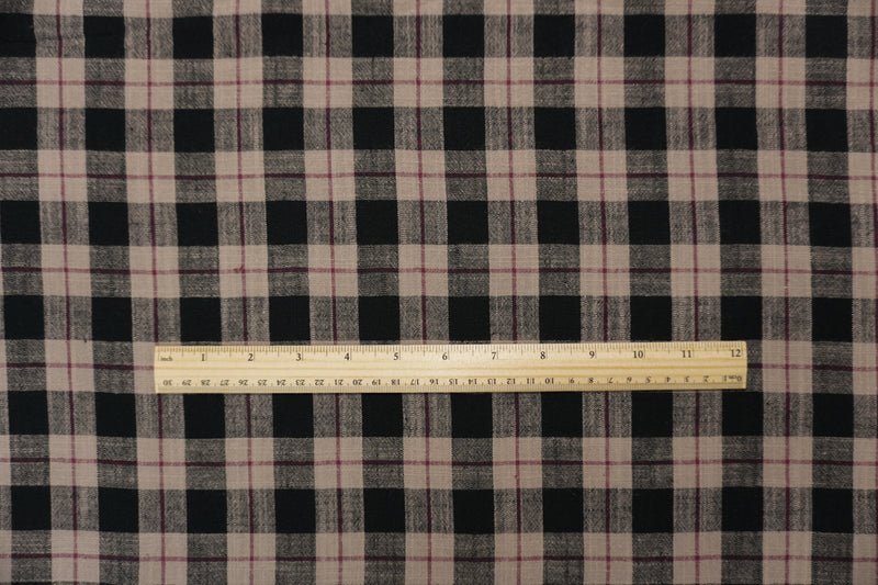 Black-Beige-Red Cotton Plaid Woven Fabric