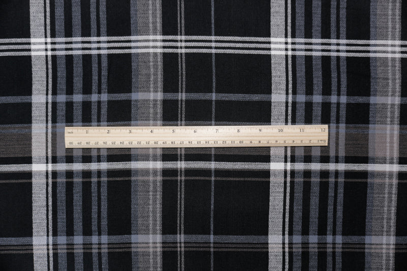 Black-Multi Cotton Plaid Momie Crepe Woven Fabric