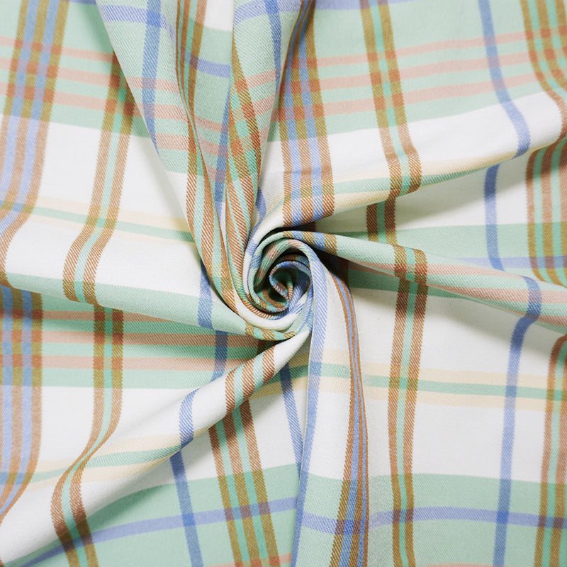 Green-Brown-Multi Rayon Cotton Stretch Plaid Twill Woven Fabric
