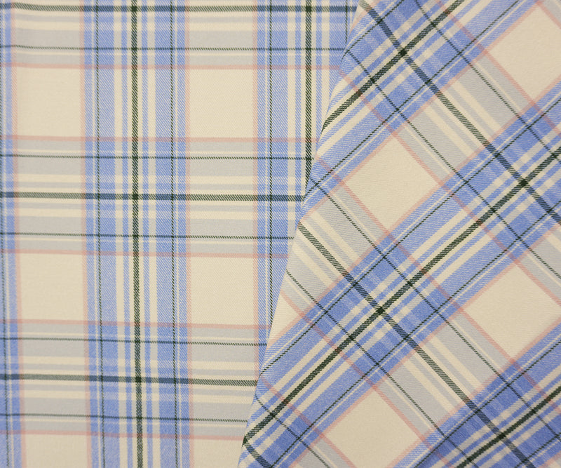 Blue-Pink-Multi Rayon Cotton Stretch Plaid Twill Woven Fabric