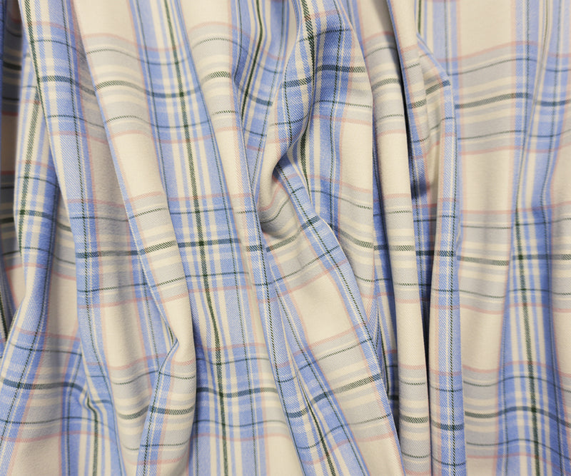 Blue-Pink-Multi Rayon Cotton Stretch Plaid Twill Woven Fabric