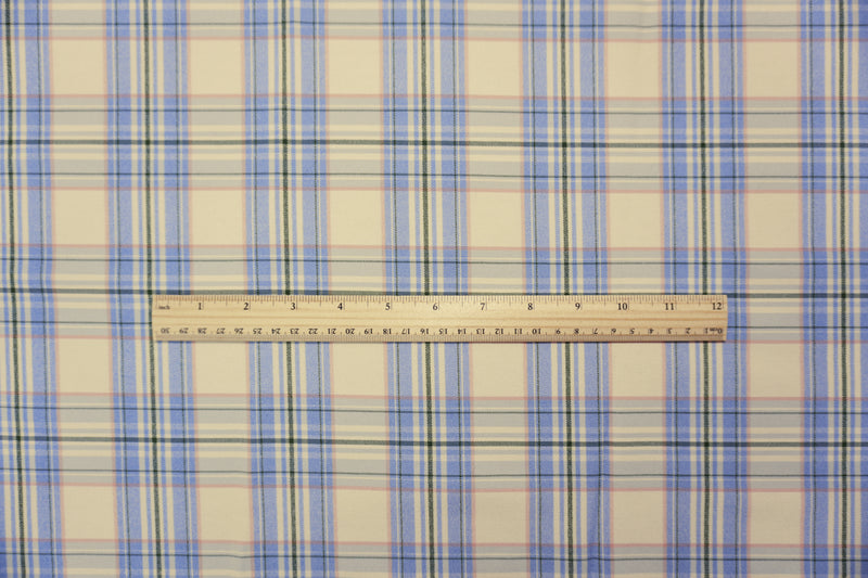 Blue-Pink-Multi Rayon Cotton Stretch Plaid Twill Woven Fabric