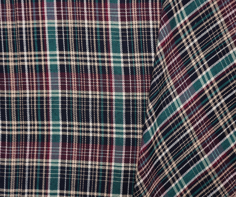 Green-Red-Multi Rayon Plaid Twill Woven Fabric