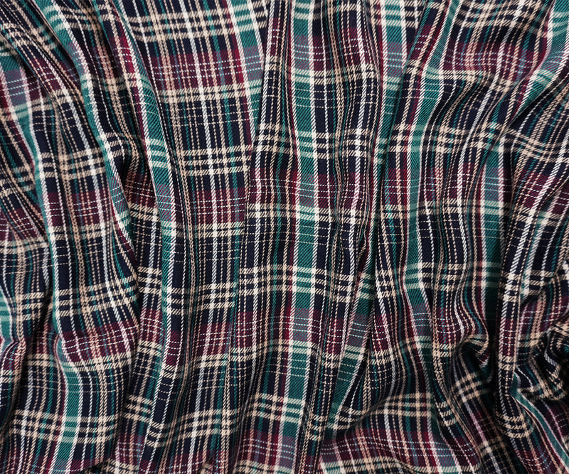 Green-Red-Multi Rayon Plaid Twill Woven Fabric