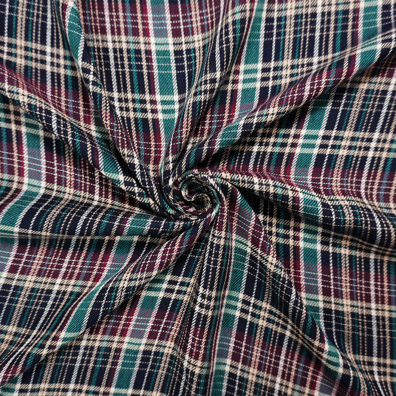 Green-Red-Multi Rayon Plaid Twill Woven Fabric