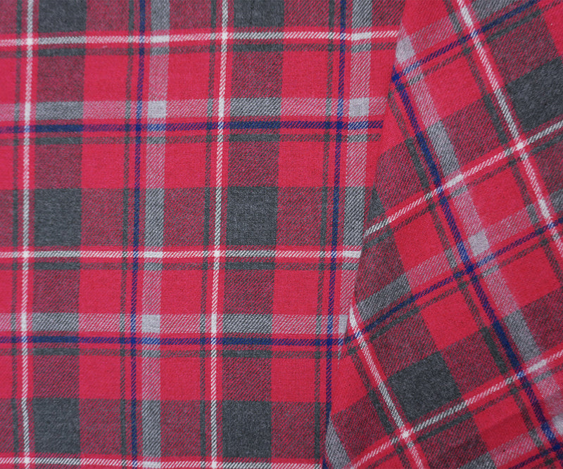 Red-Green-Multi Cotton Plaid Flannel Twill Woven Fabric