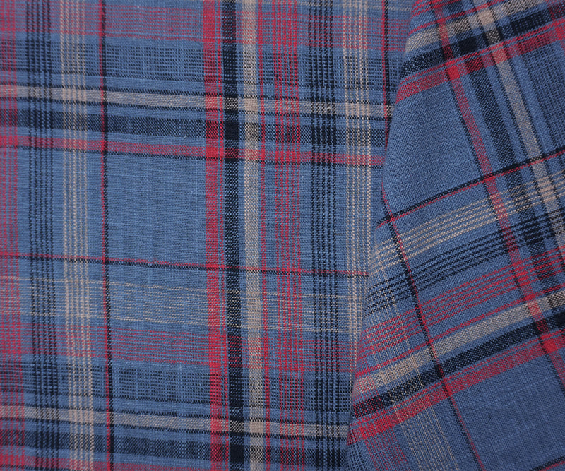 Blue-Red-Multi Cotton Plaid Woven Fabric