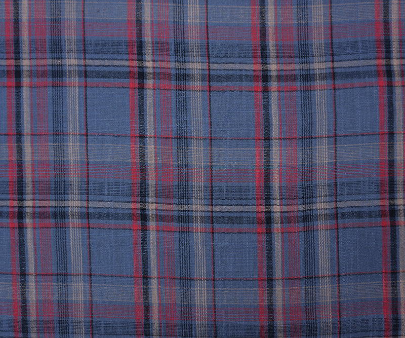 Blue-Red-Multi Cotton Plaid Woven Fabric