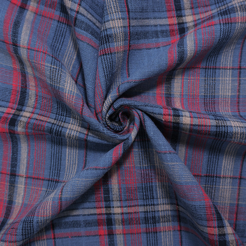 Blue-Red-Multi Cotton Plaid Woven Fabric