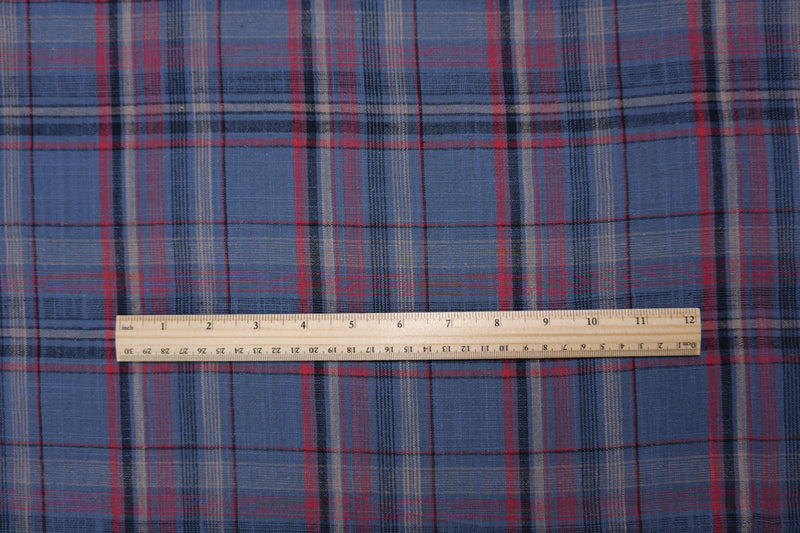 Blue-Red-Multi Cotton Plaid Woven Fabric