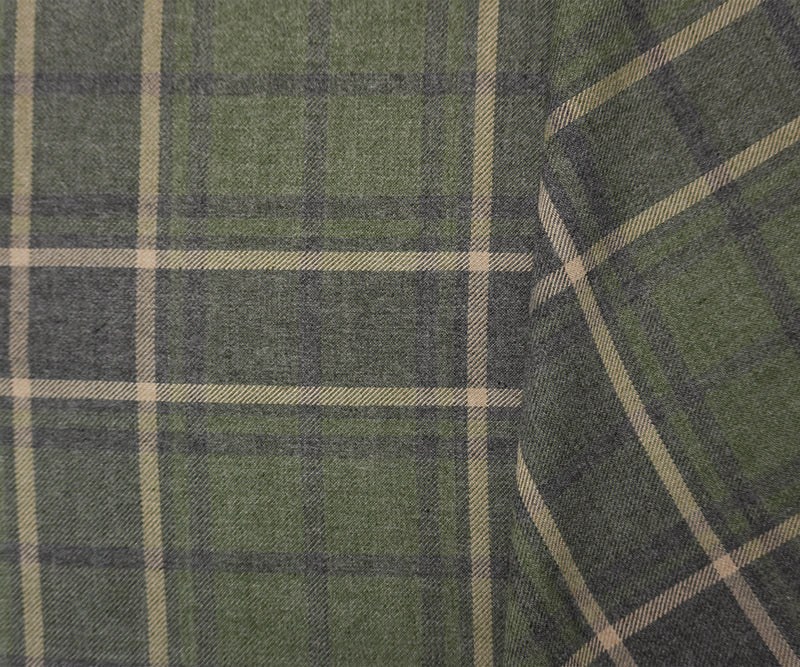 Green-Beige-Multi Cotton Plaid Flannel Twill Woven Fabric