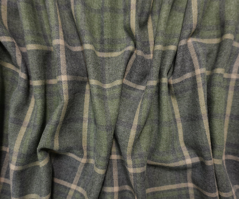 Green-Beige-Multi Cotton Plaid Flannel Twill Woven Fabric