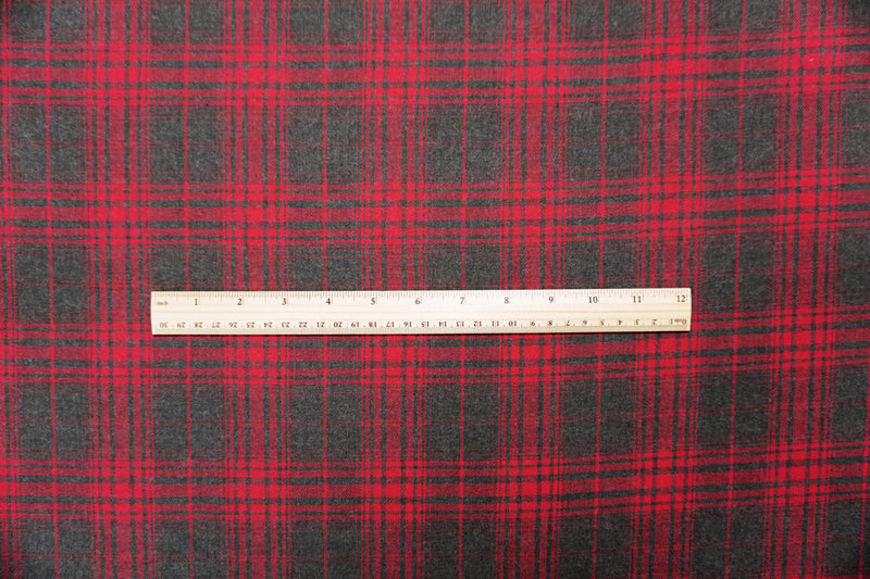 Red-Gray Cotton Plaid Flannel Twill Woven Fabric