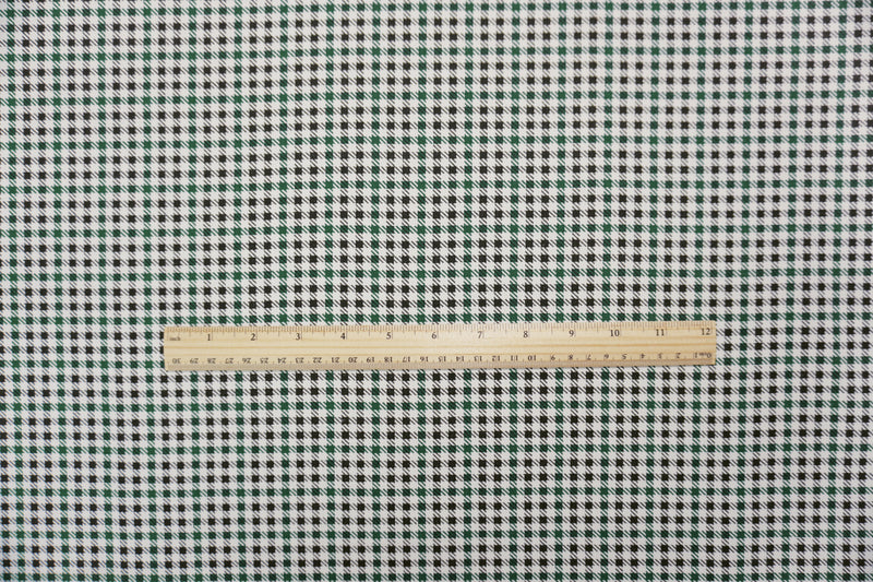 Green-Black-White Cotton Check-Houndstooth Twill Woven Fabric