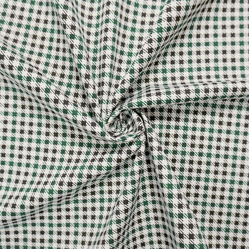 Green-Black-White Cotton Check-Houndstooth Twill Woven Fabric