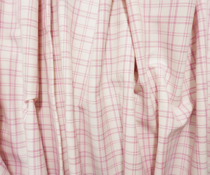 Pink-White Rayon Cotton Spandex Stretch Plaid Twill Woven Fabric