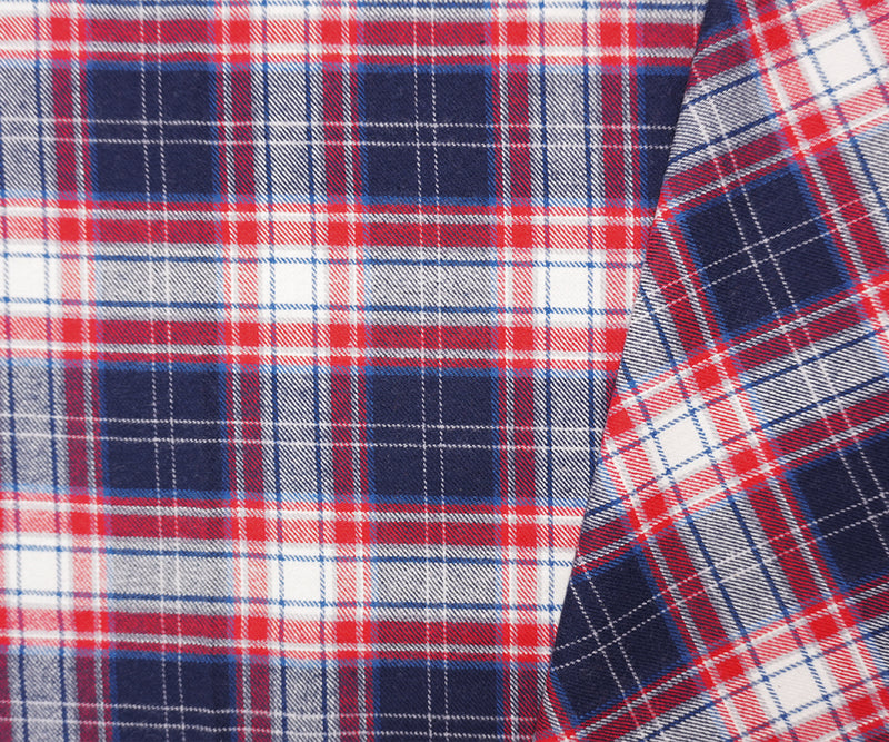 Red-Blue-White Cotton Plaid Flannel Twill Woven Fabric