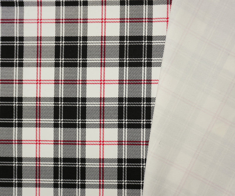 Black-White-Red Cotton Stretch Plaid Printed Twill Woven Fabric