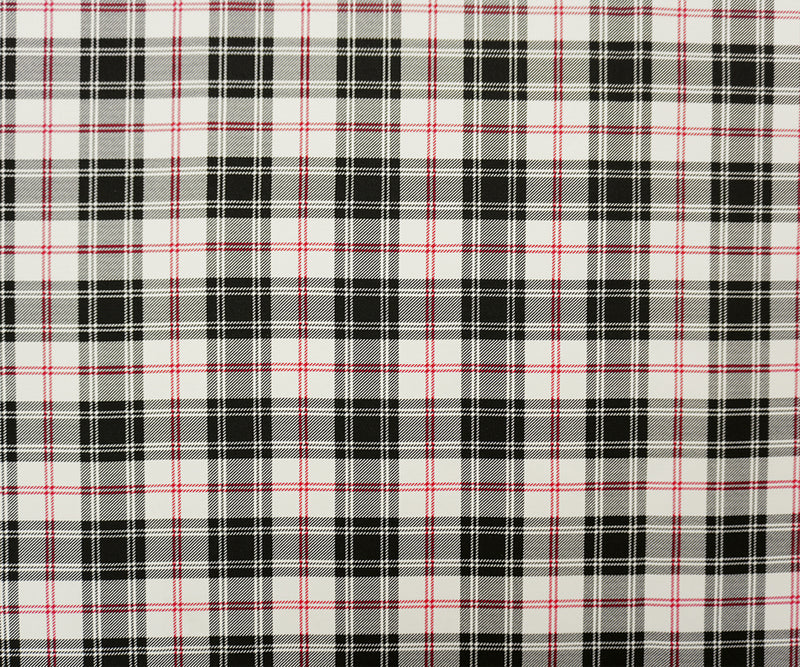 Black-White-Red Cotton Stretch Plaid Printed Twill Woven Fabric