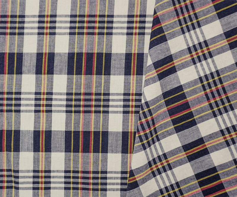 Navy-Yellow-Multi Cotton Plaid Madras Woven Fabric