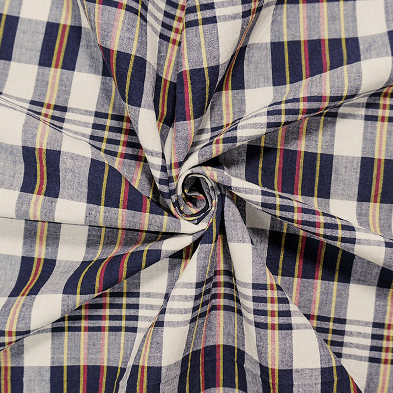 Navy-Yellow-Multi Cotton Plaid Madras Woven Fabric