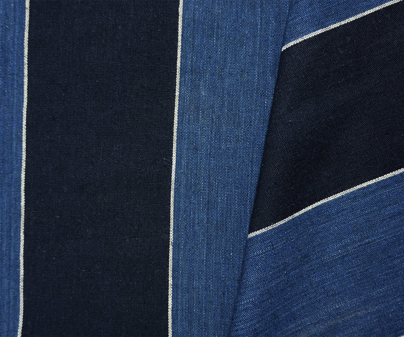 Navy-Blue-White Linen Cotton Stripe Woven Fabric