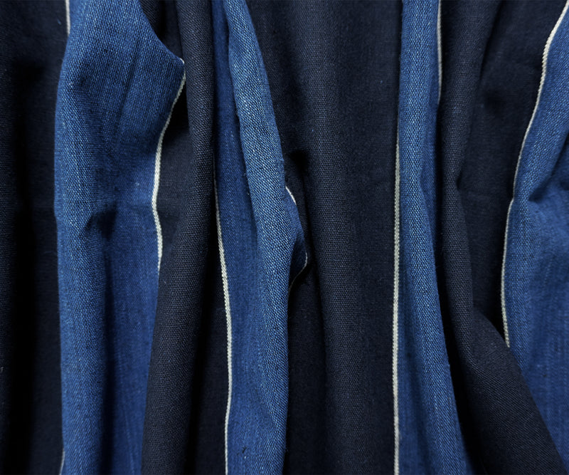 Navy-Blue-White Linen Cotton Stripe Woven Fabric