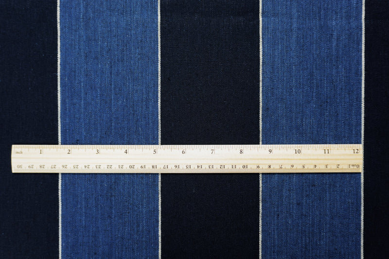 Navy-Blue-White Linen Cotton Stripe Woven Fabric