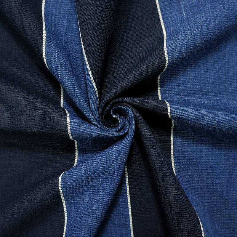 Navy-Blue-White Linen Cotton Stripe Woven Fabric