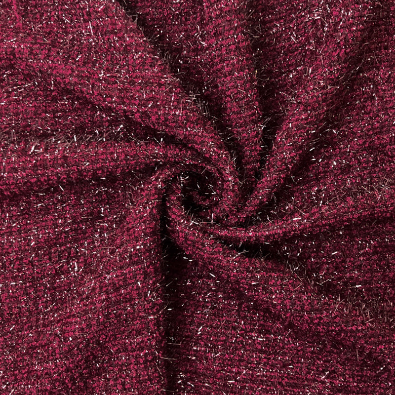 Red Poly Metallic Eyelash Texture Boucle Novelty Knit Fabric
