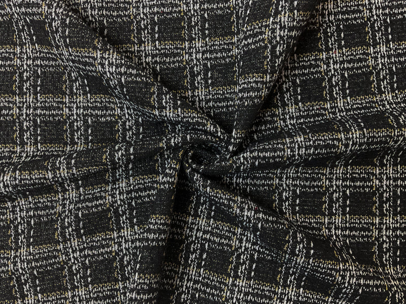 Black-Gold-Multi Poly Plaid Boucle Double Knit Novelty Fabric