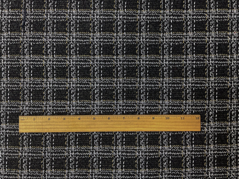 Black-Gold-Multi Poly Plaid Boucle Double Knit Novelty Fabric