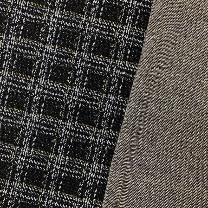 Black-Gold-Multi Poly Plaid Boucle Double Knit Novelty Fabric